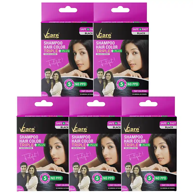 Shampoo Hair Color Triple Plus Black - 25ml Sachet | Pack Of 5